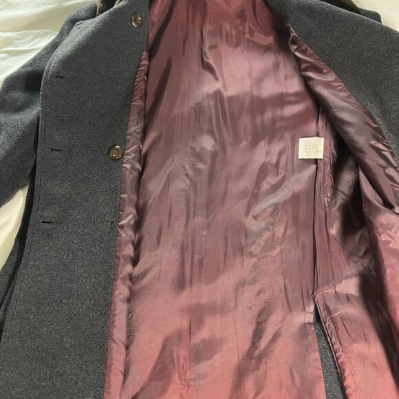 Vintage Benetton Wool Coat w/ Faux Fur Collar — Double Breasted Gray - Picture 15 of 16